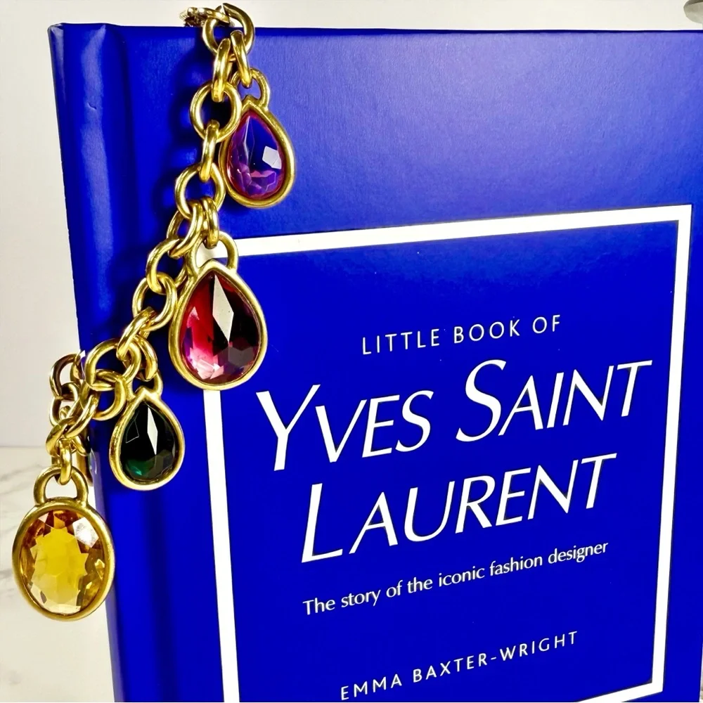 Yves Saint Laurent Ultra Rare Gold Plated Multicolored Jewel Charm Bracelet - Picture 6 of 12